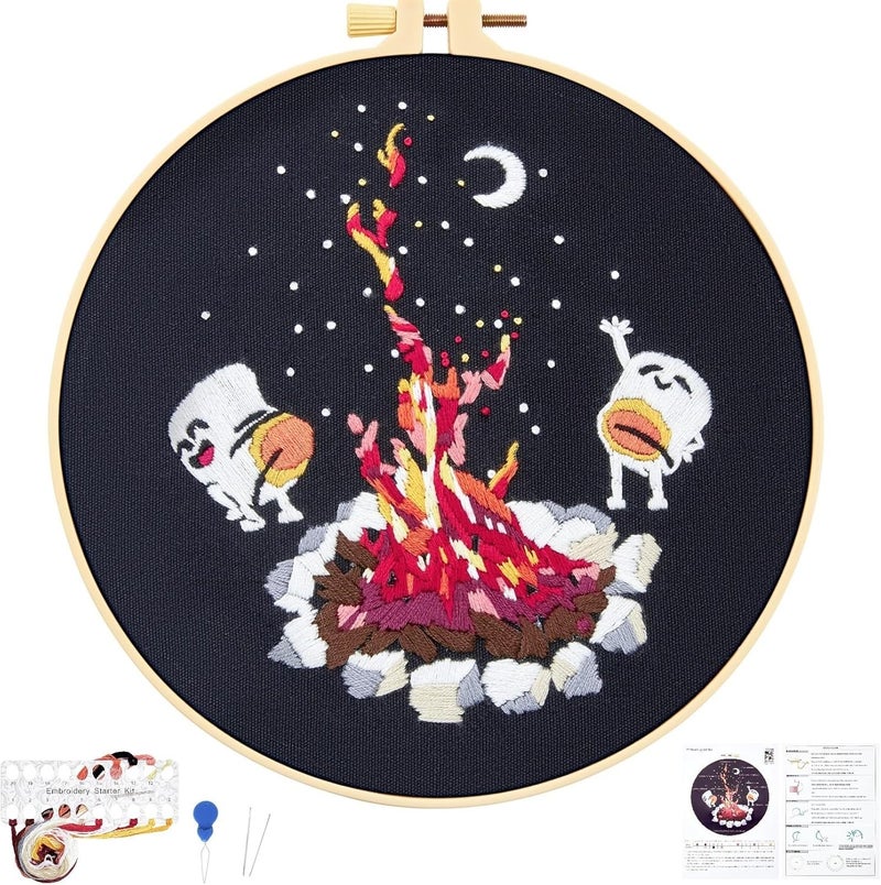 Crafmanoe Embroidery Kits for Beginners Adults, Cute Hand Embroidery Starter Kits, Counted Cross Stitch Kits for Beginners DIY Craft Kits for Adults Women, Embroidery Hoops, Thread and Video Tutorial - Image 1